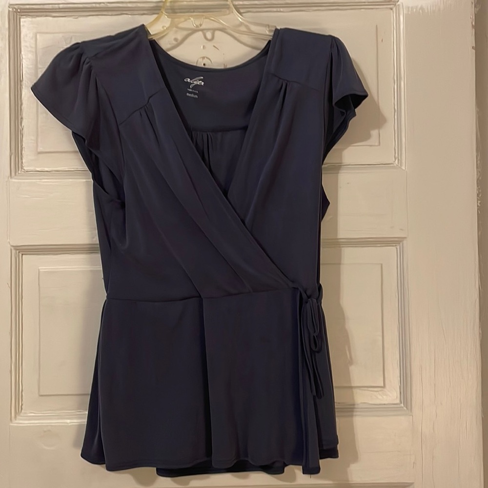 Navy wrap blouse